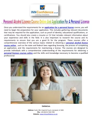 Personal Alcohol Licence Course Online And Application For A Personal License