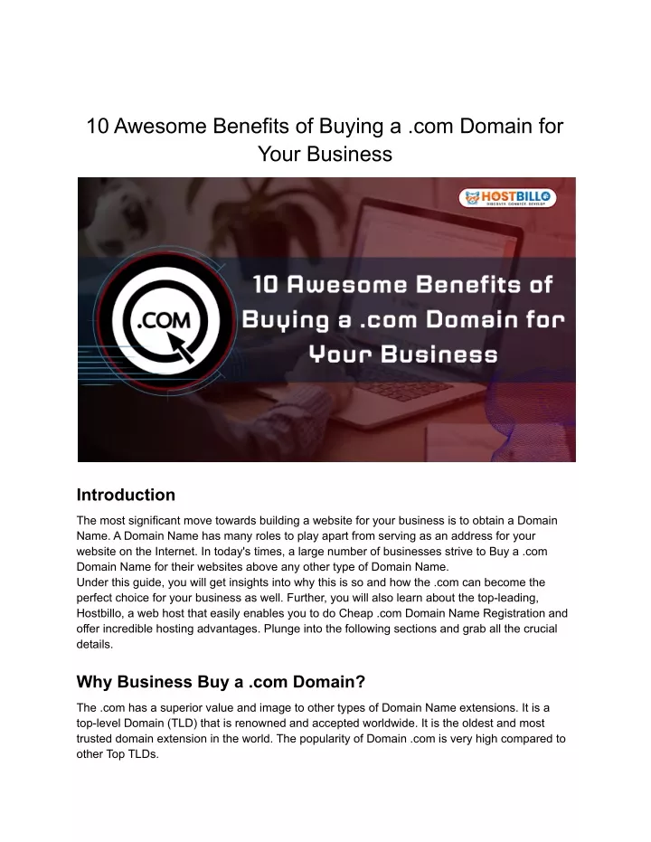 10 awesome benefits of buying a com domain