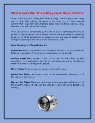 what is an aviation power relay and its repair
