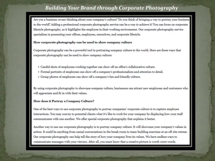 building your brand through corporate photography