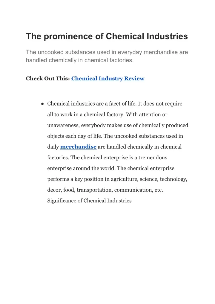 the prominence of chemical industries