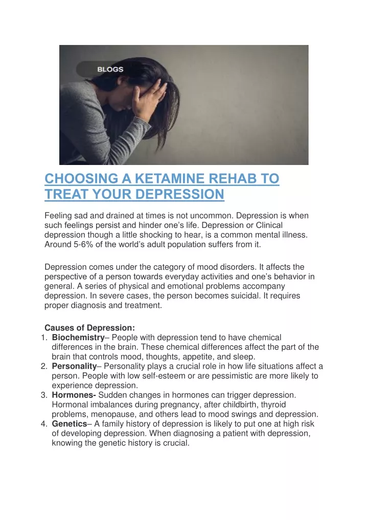 choosing a ketamine rehab to treat your depression