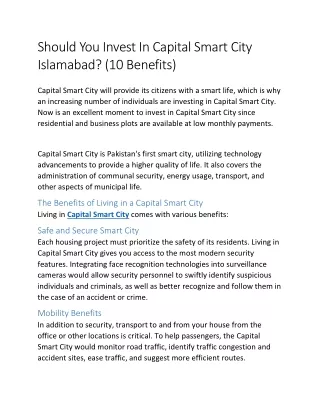 Should You Invest In Capital Smart City Islamabad