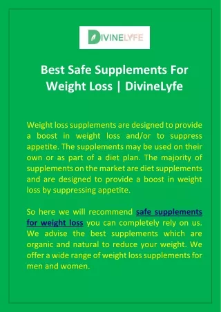 Find The Safe Supplements  For Weight Loss
