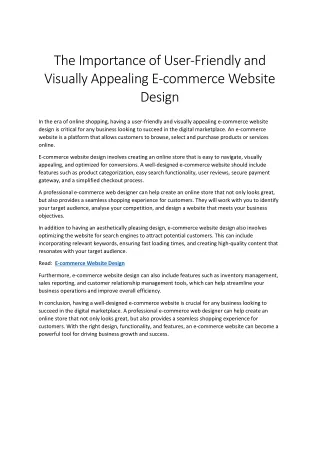 The Importance of User-Friendly and Visually Appealing E-commerce Website Design