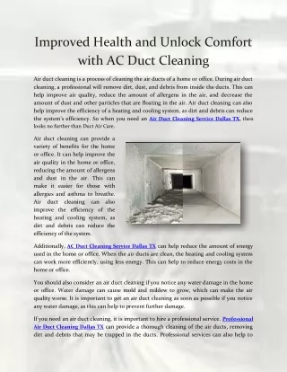 Improved Health and Unlock Comfort with AC Duct Cleaning