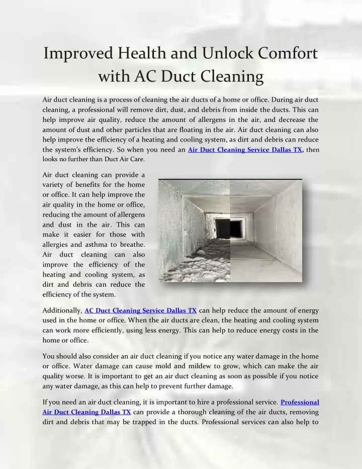 improved health and unlock comfort with ac duct