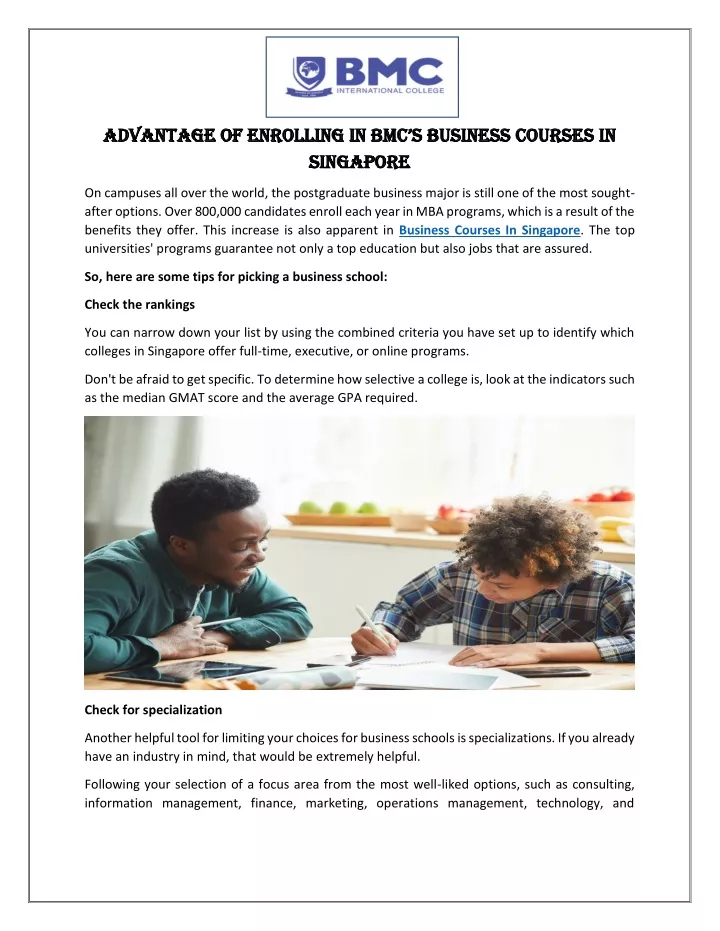 advantage of enrolling in bmc s business courses
