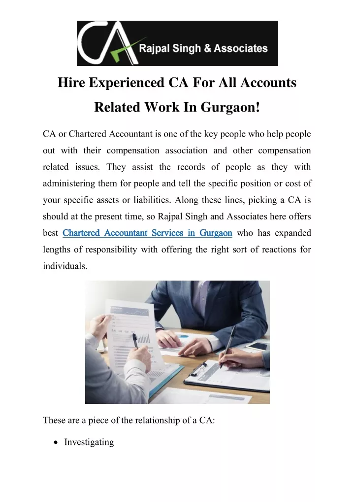 hire experienced ca for all accounts