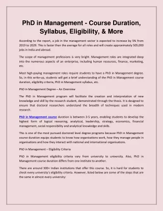 phd in management course duration syllabus