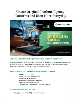 Create Original Chatbots Agency Platforms and Earn More Everyday