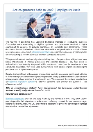Are eSignatures Safe to Use? | DrySign By Exela