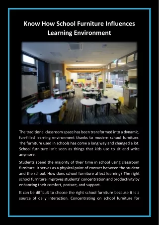 Know How School Furniture Influences Learning Environment