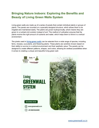 Bringing Nature Indoors: Exploring the Benefits and Beauty of Living Green Walls