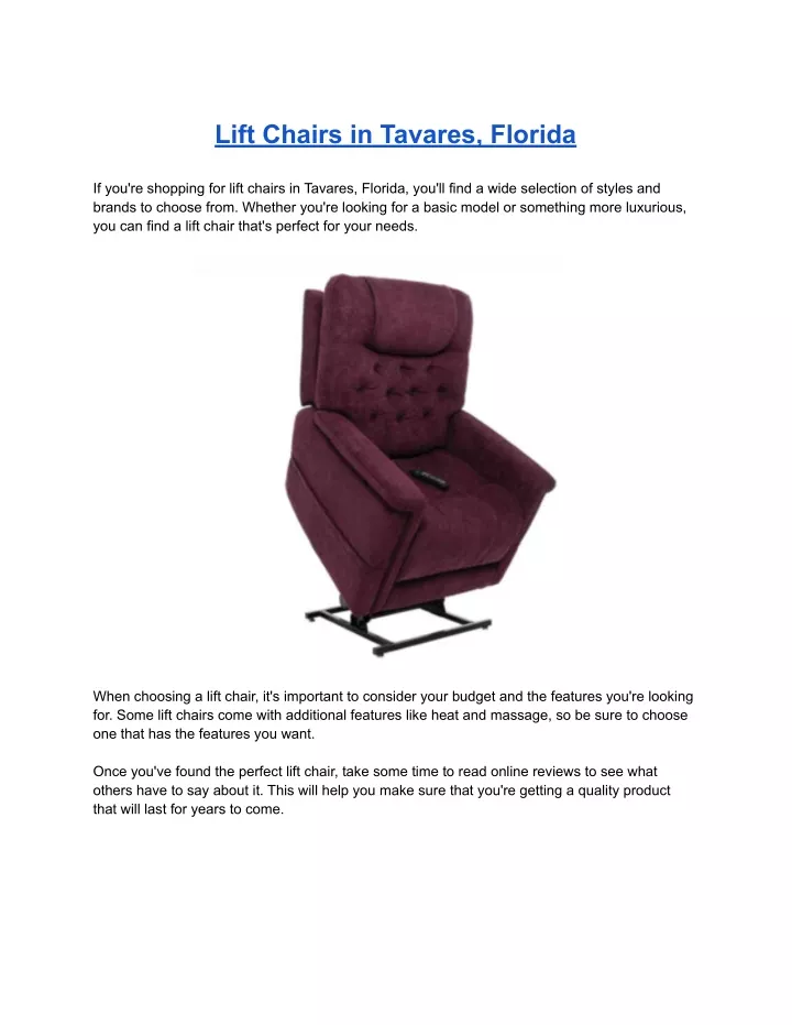 lift chairs in tavares florida