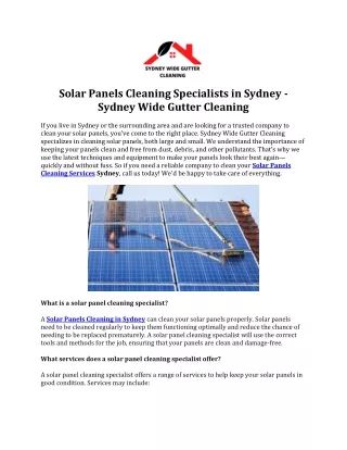 Solar Panels Cleaning Specialists in Sydney - Sydney Wide Gutter Cleaning