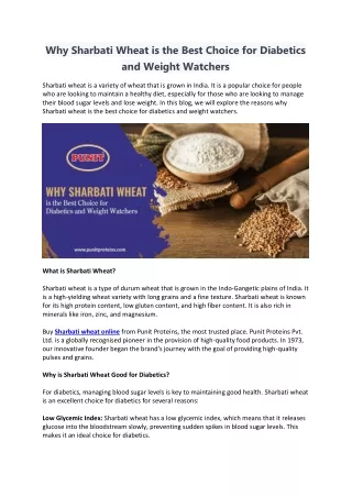 Why Sharbati Wheat is the Best Choice for Diabetics and Weight Watchers