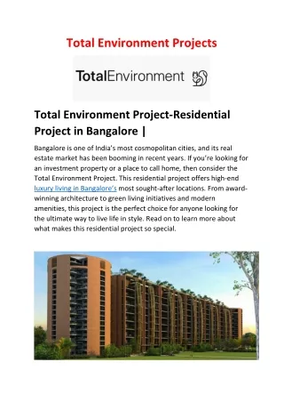 Total Environment Project-Residential Project in Bangalore |
