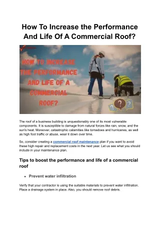 How To Increase the Performance And Life Of A Commercial Roof?