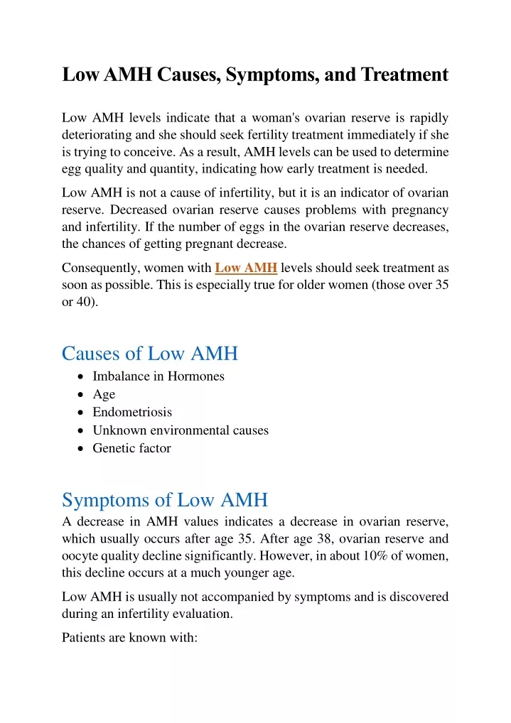 low amh causes symptoms and treatment