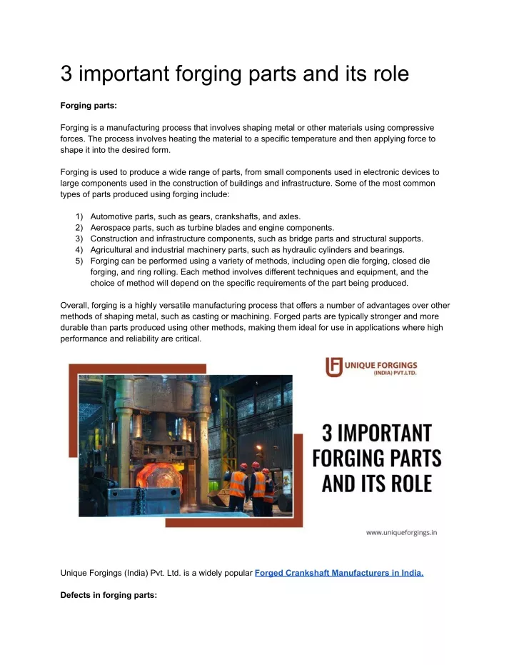 3 important forging parts and its role