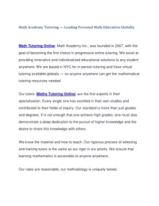 Math Academy Tutoring — Leading Personal Math Education Globally