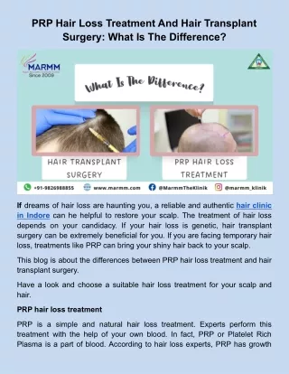 PRP Hair Loss Treatment And Hair Transplant Surgery_ What Is The Difference_.docx