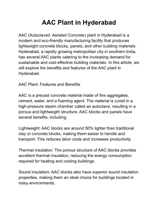 AAC Plant in Hyderabad