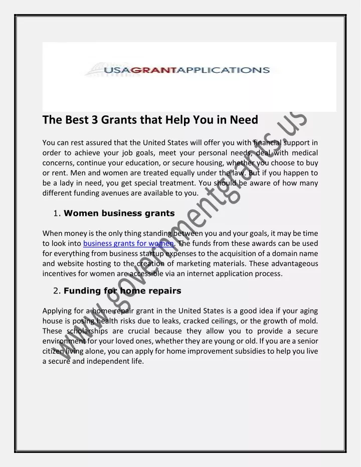 the best 3 grants that help you in need