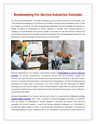 Bookkeeping For Service Industries Colorado