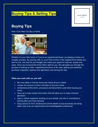 Buying Tips & Selling Tips