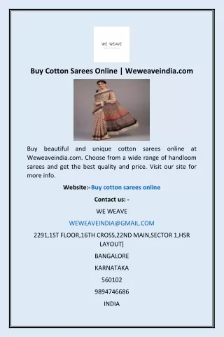 Buy Cotton Sarees Online | Weweaveindia.com