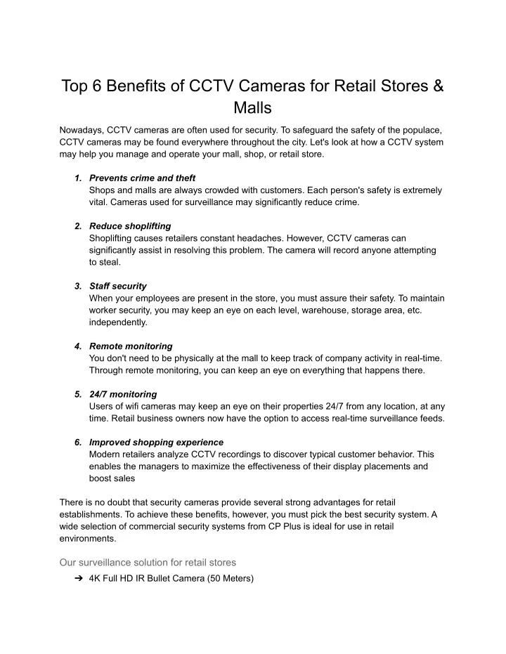 top 6 benefits of cctv cameras for retail stores