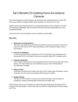 Top 5 Benefits Of Installing Home Surveillance Cameras
