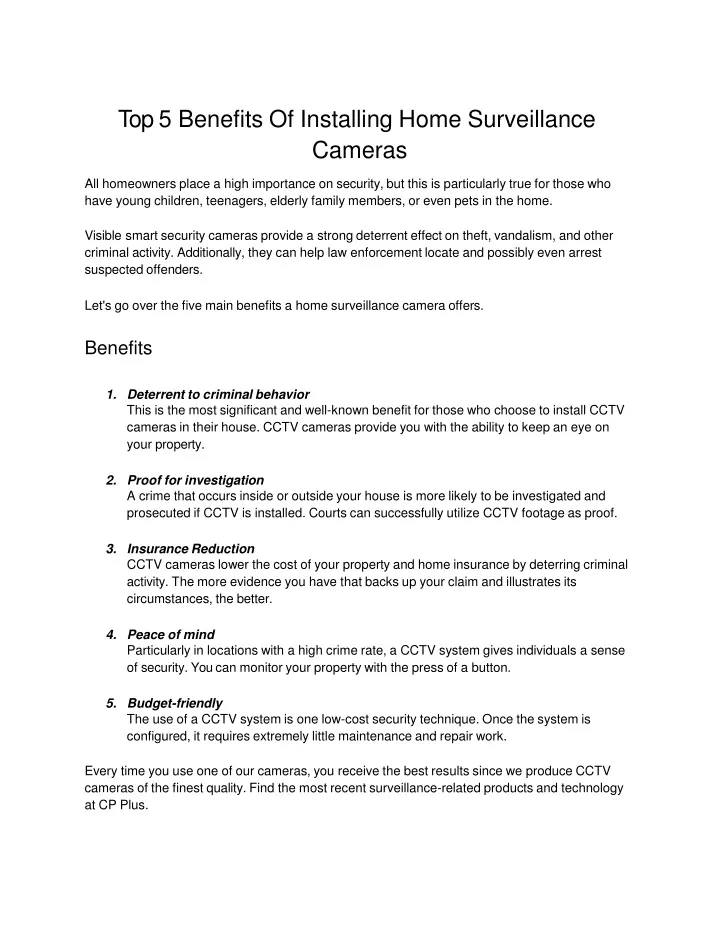 top 5 benefits of installing home surveillance