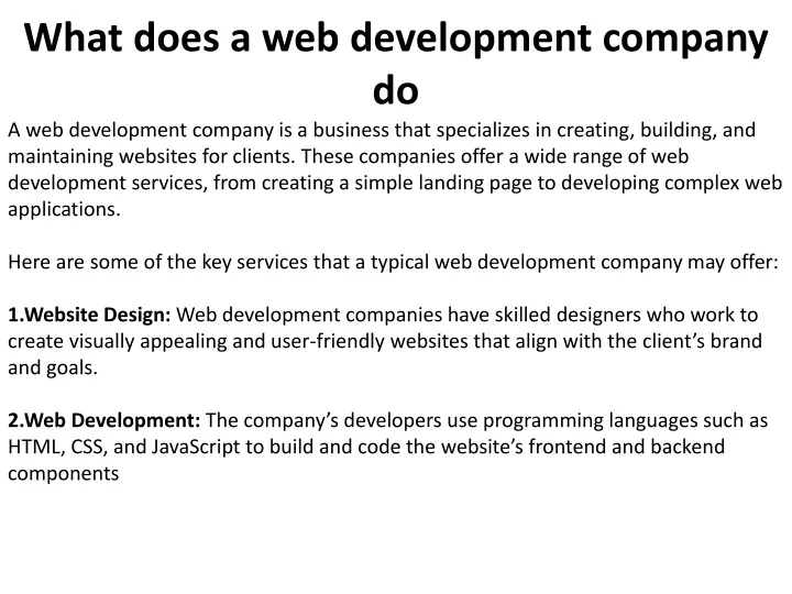 what does a web development company do