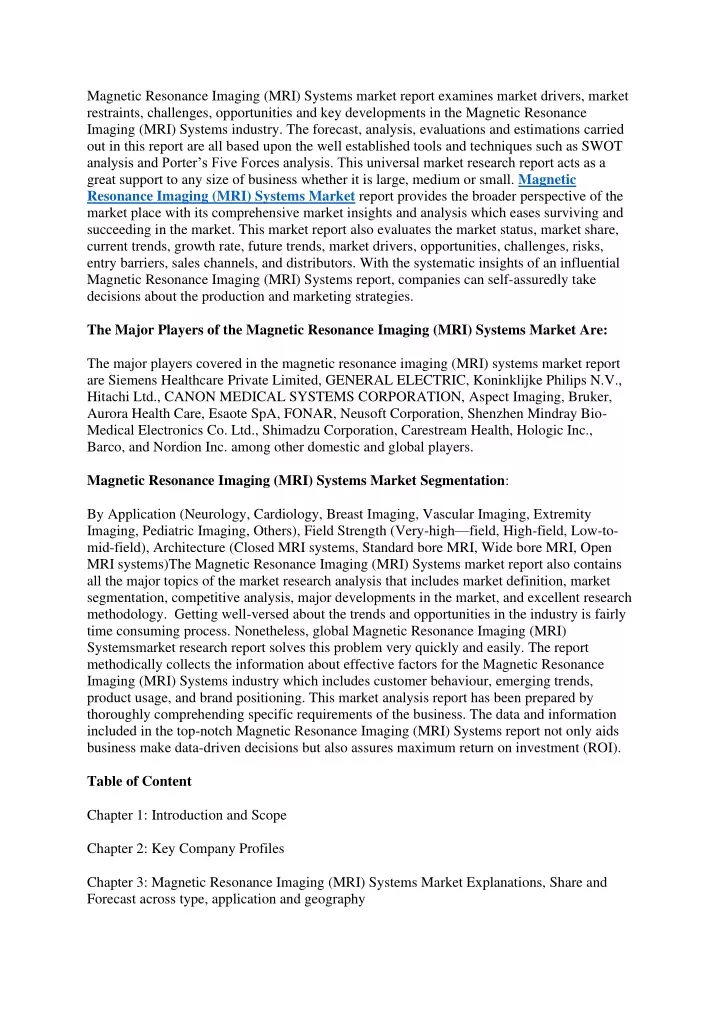 magnetic resonance imaging mri systems market