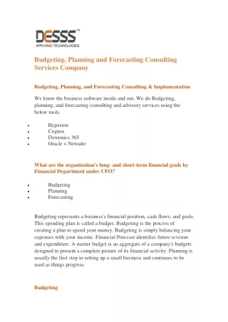 Budgeting Planning forecasting IT Budgeting And Forecasting|Consulting