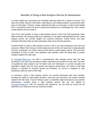Benefits of Using a Data Analysis Service for Businesses