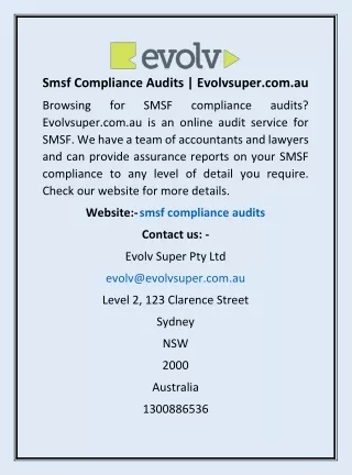 Smsf Compliance Audits | Evolvsuper.com.au