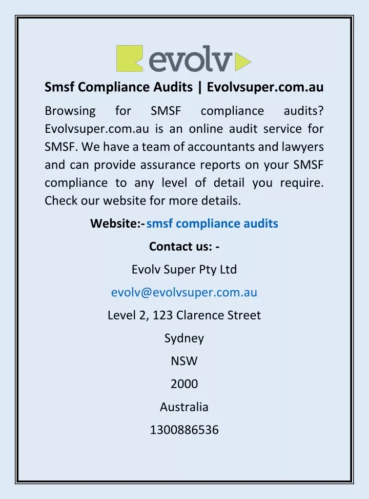 smsf compliance audits evolvsuper com au