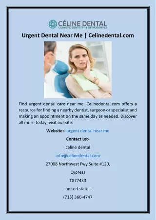 Urgent Dental Near Me  Celinedental