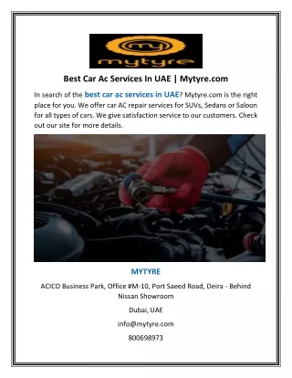 Best Car Ac Services In UAE