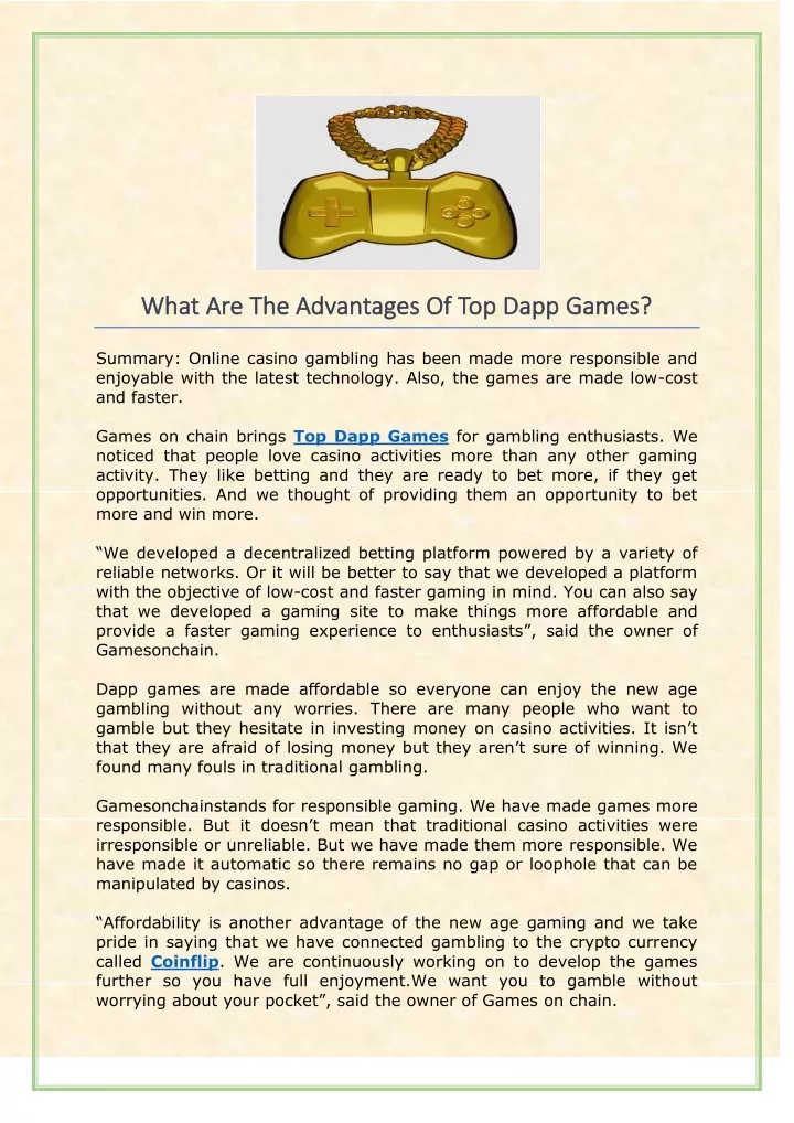 what are the advantages of top dapp games what