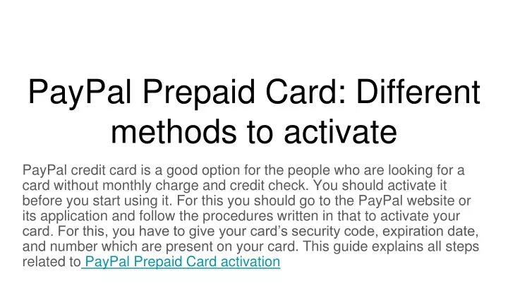 paypal prepaid card different methods to activate