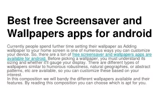 Best free Screensaver and Wallpapers apps for android