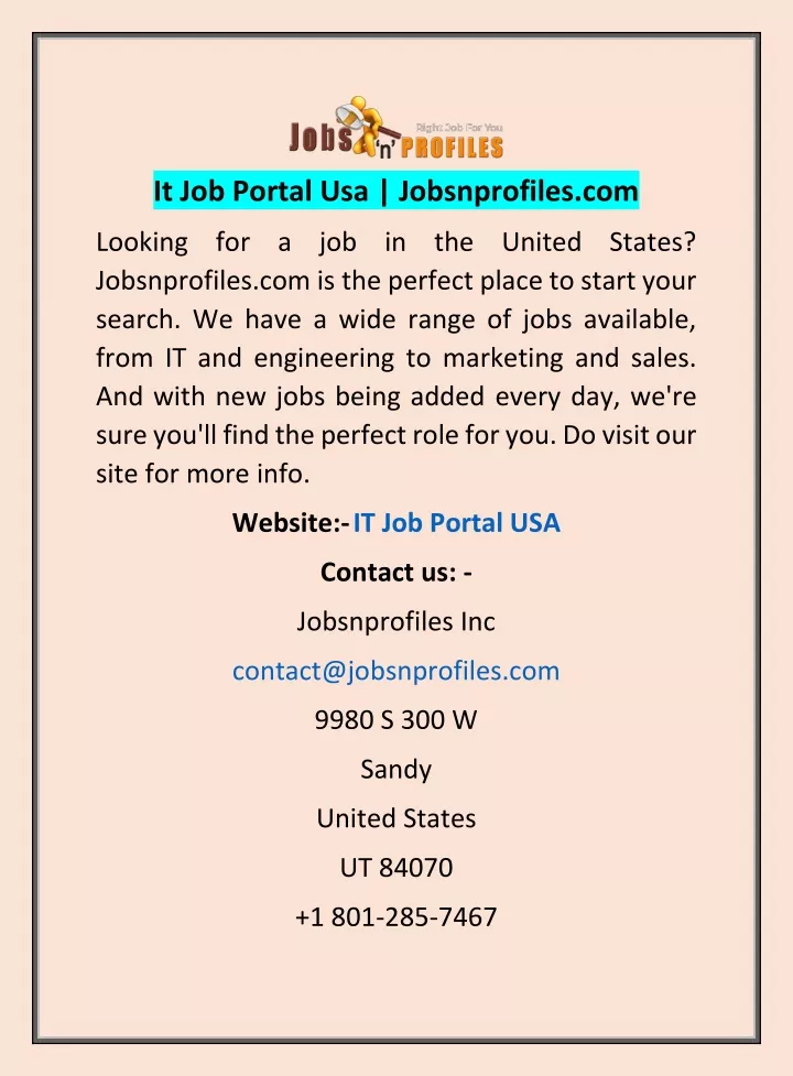 it job portal usa jobsnprofiles com