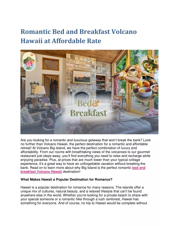 romantic bed and breakfast volcano hawaii