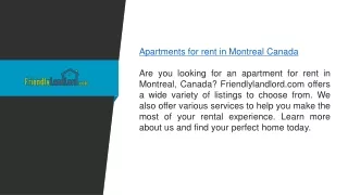 Apartments for Rent in Montreal Canada  Friendlylandlord.com