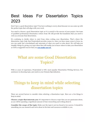 Best Ideas For Dissertation Topics 2023